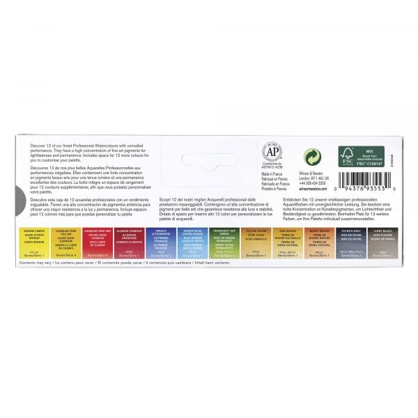 Coffret de 12 demi-godets d’aquarelle Winsor & Newton Pro