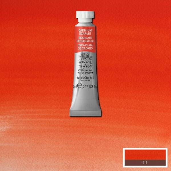 Tube d’aquarelle 5mL extra-fine Winsor & Newton Pro – Ecarlate de cadmium 106 Série 4