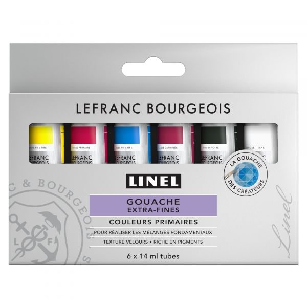 Set de 6 tubes de gouache extra-fine Linel 14mL – Couleurs primaires