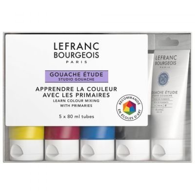 Pack de 5 tubes de gouache qualité étude 80mL Lefranc Bourgeois – couleurs primaires
