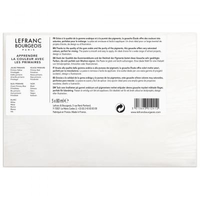 Pack de 5 tubes de gouache qualité étude 80mL Lefranc Bourgeois – couleurs primaires