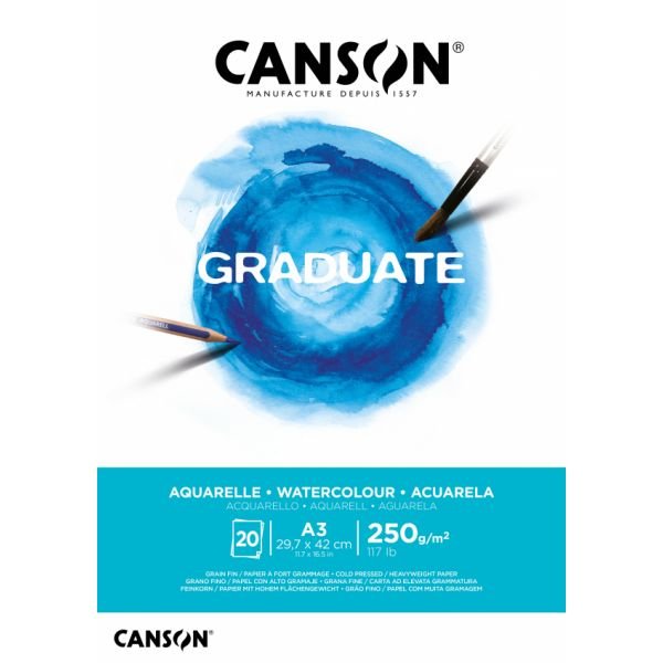 Bloc de papier aquarelle Canson Graduate 250g format A3 20 feuilles