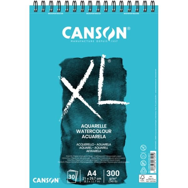 Bloc de papier aquarelle Canson XL format A4 30 feuilles avec spirales