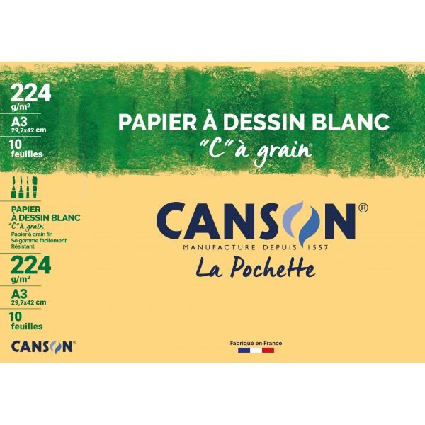 Pochette de feuilles Canson à Grains 224g format A3