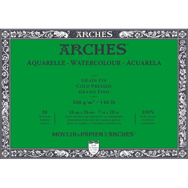 Bloc de papier aquarelles Arches Grain Fin 20 feuilles 18x26cm