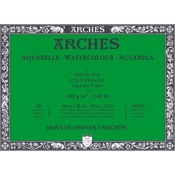 Bloc de papier aquarelles Arches Grain Fin 20 feuilles 26x36cm