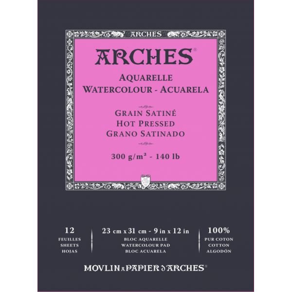 Bloc de papier aquarelles Arches Grain Satin 12 feuilles 23x31cm