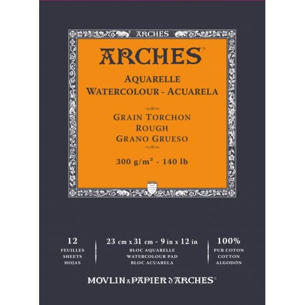 Bloc de papier aquarelles Arches Grain Torchon 12 feuilles 23x31cm