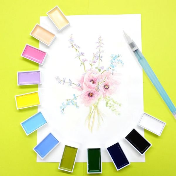 Coffret de 12 godets d’aquarelles Gansaï