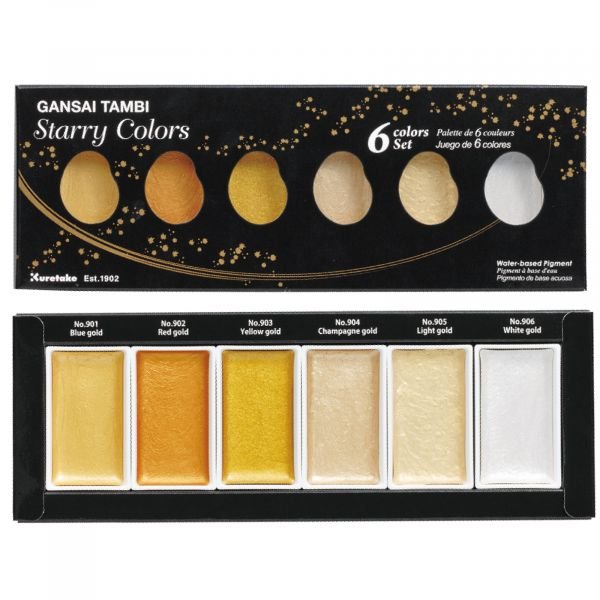 Coffret de 6 godets d’aquarelles Gansaï Starry