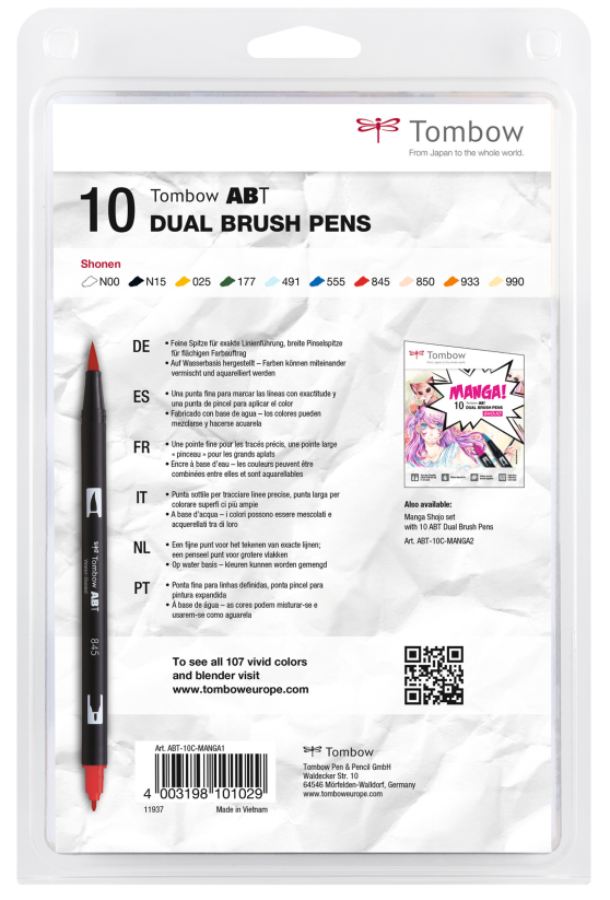 Boîte de 10 feutres Tombow Brush Pen – Manga 1