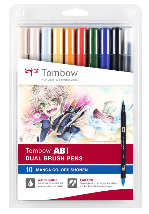 Boîte de 10 feutres Tombow Brush Pen – Manga 1